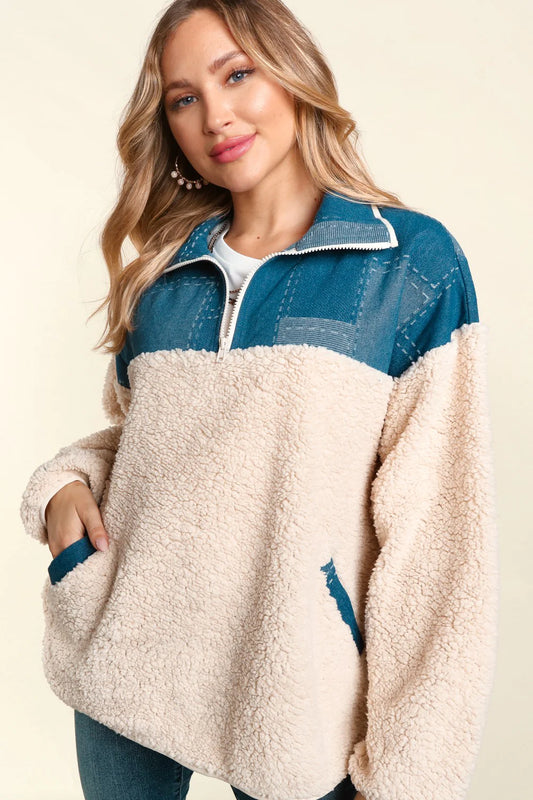 Jean and Sherpa Pullover Top