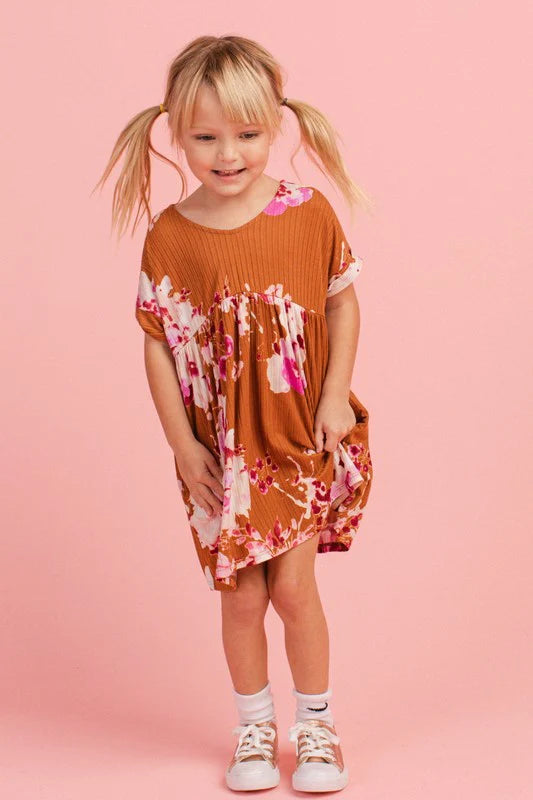 Kids Floral Ribbed Dress