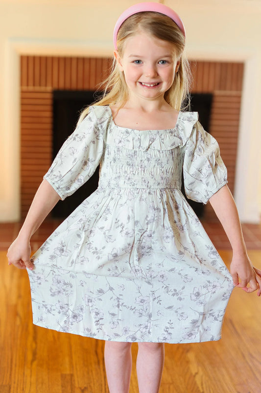 Kids Mint Floral Ruffle Dress