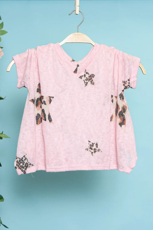 Kids Pink Animal Star V Neck Tee