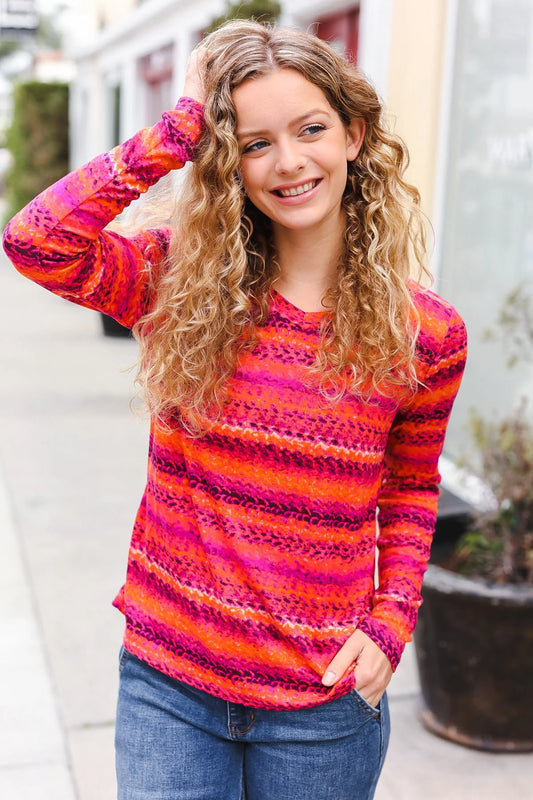 Magenta Striped Cable Knit Top