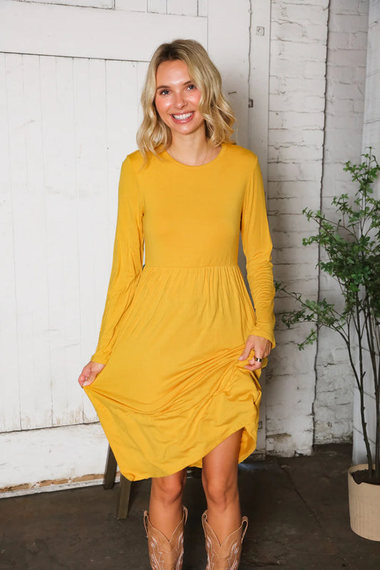 Mustard Midi Babydoll Dress
