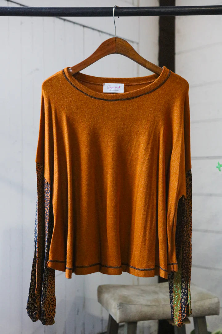 A Rust Floral Sleeve Blouse