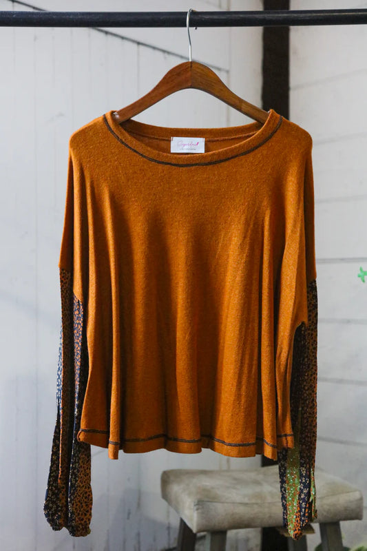 A Rust Floral Sleeve Blouse