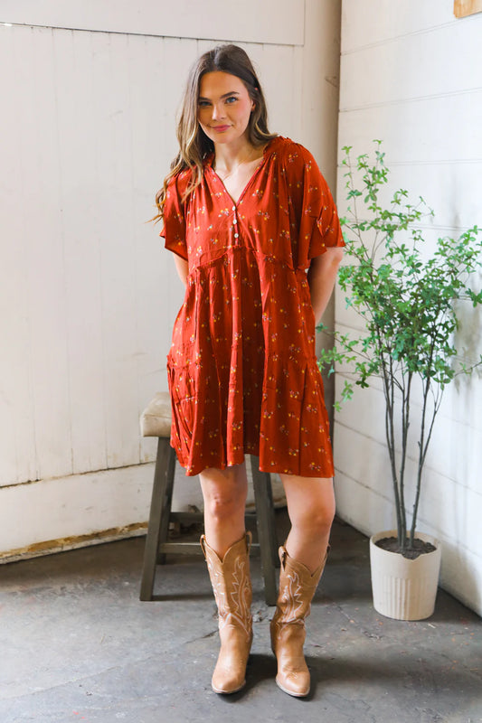 Rust Woven Tiered Dress
