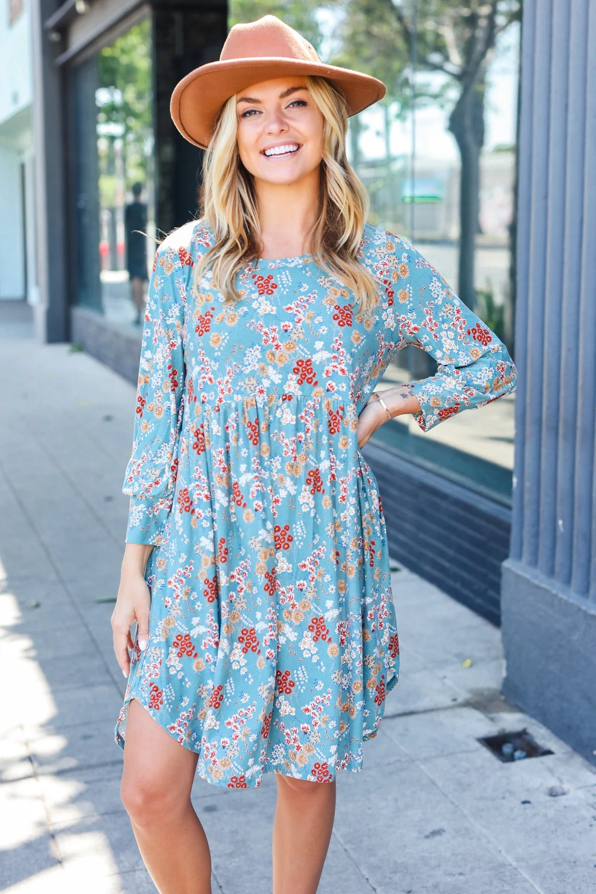 Sage Fall Floral Babydoll Dress