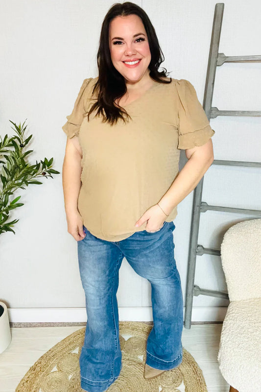 Taupe Lined Swiss Dot Top