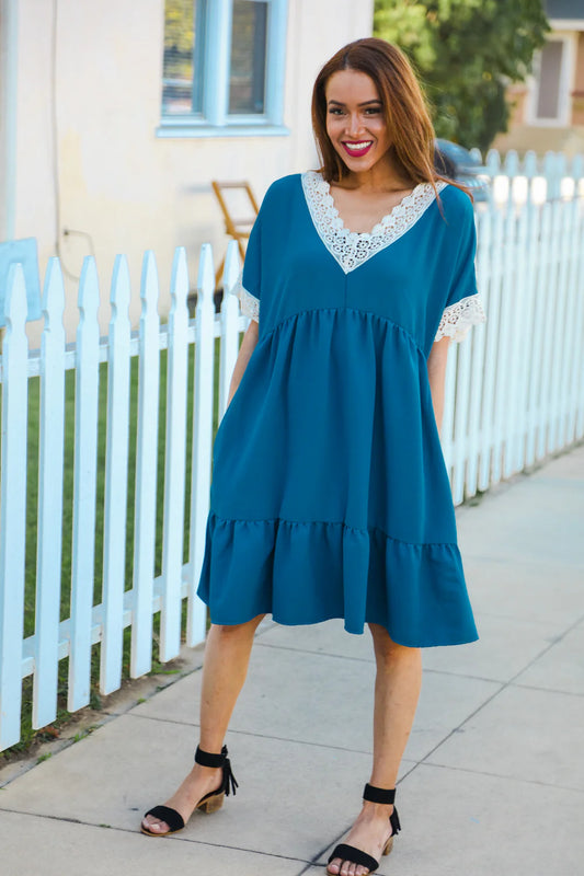 Teal Crochet Dress