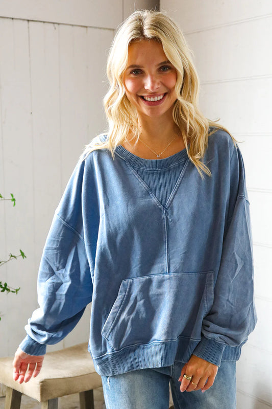 Washed Denim Pullover
