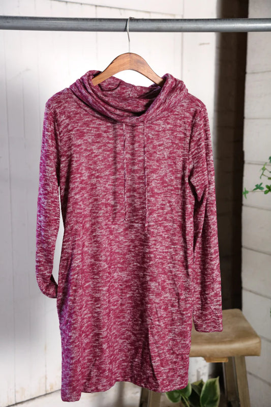 Wine Heather Cowl Neck Dress